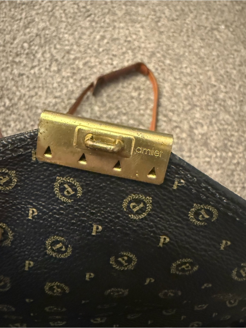 Pollini Monogram Leather Satchel Bag Italy Dark Academia - Picture 6 of 14